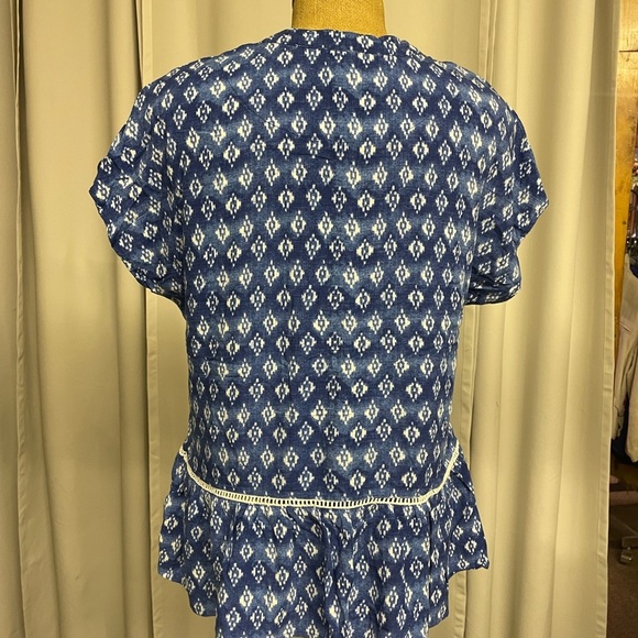 John Paul Richard blue & white short sleeve button down top size medium - Picture 3 of 5